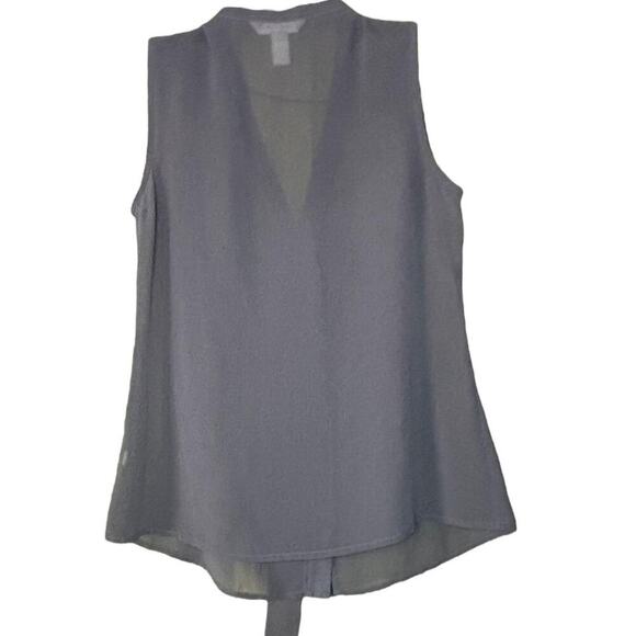 Banana Republic Grey Sheer Tank Dainty Button Details Tie Collar - Picture 2 of 6